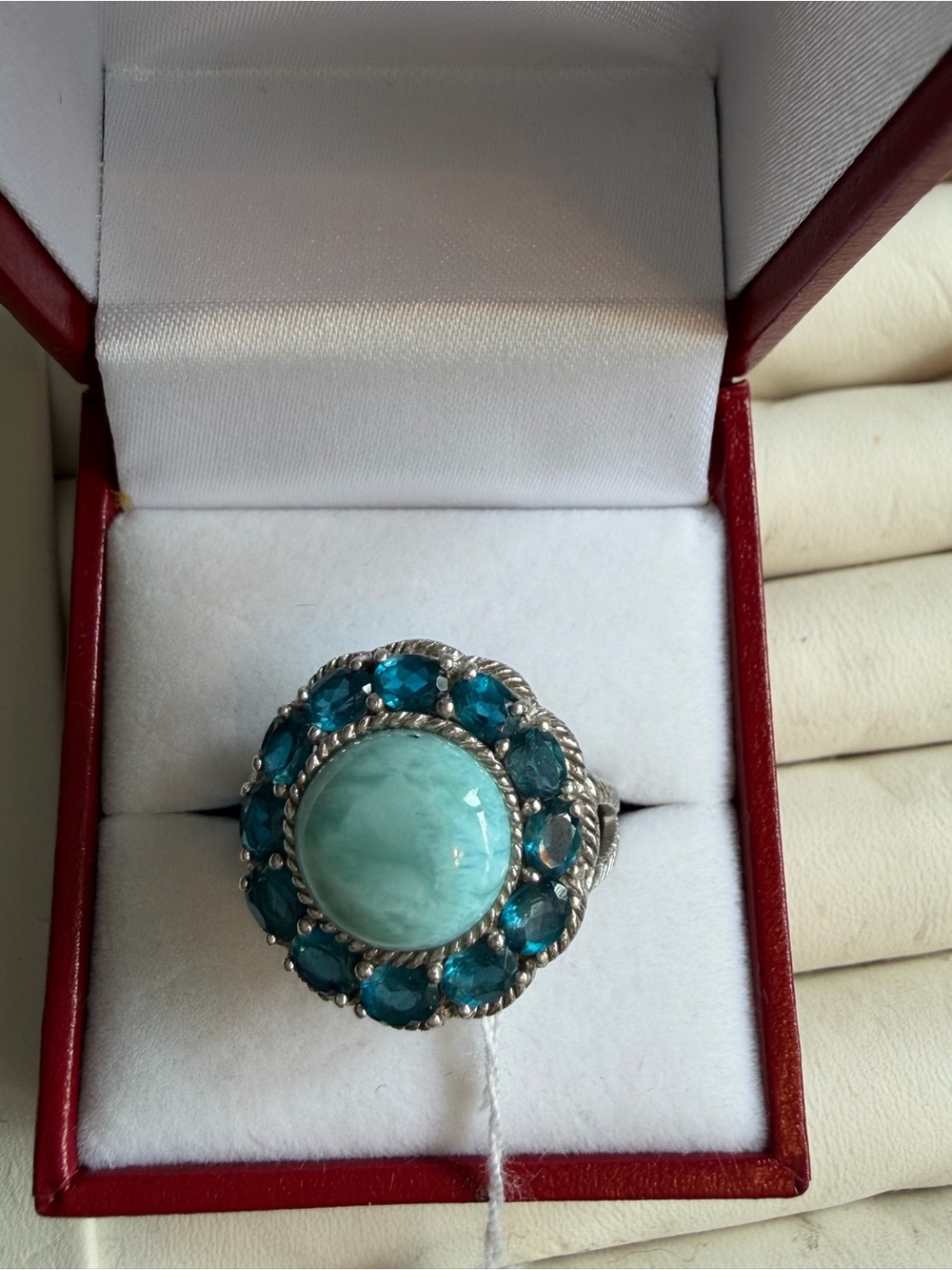 Sterling Silver Blue Larimar and  blue Topaz Cocktail Ring